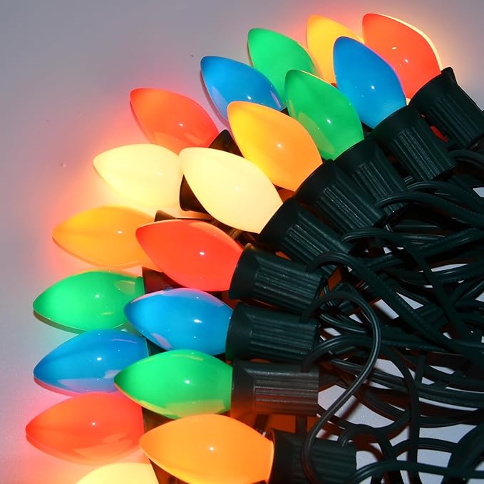 C7 Vintage Christmas Lights, Multicolor Lights Bulbs for Hanging String Lights Outdoor, Great for Holiday Party Wedding Christmas Decorations (25 Pack C7 Bulbs)