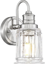 Brushed Nickel Wall Sconce, HWH Modern Sconce Wall Lighting Vanity Sconce Lights for Bathroom, 1-Light Wall Sconce with Bell-Shaped Fluted Glass, 5HZG106B BN