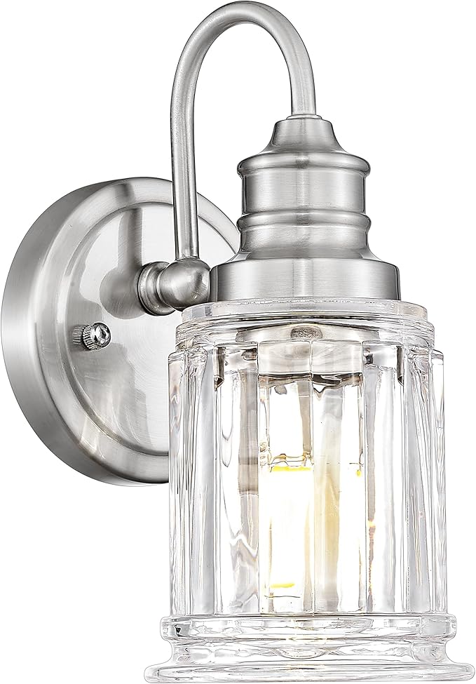 Brushed Nickel Wall Sconce, HWH Modern Sconce Wall Lighting Vanity Sconce Lights for Bathroom, 1-Light Wall Sconce with Bell-Shaped Fluted Glass, 5HZG106B BN