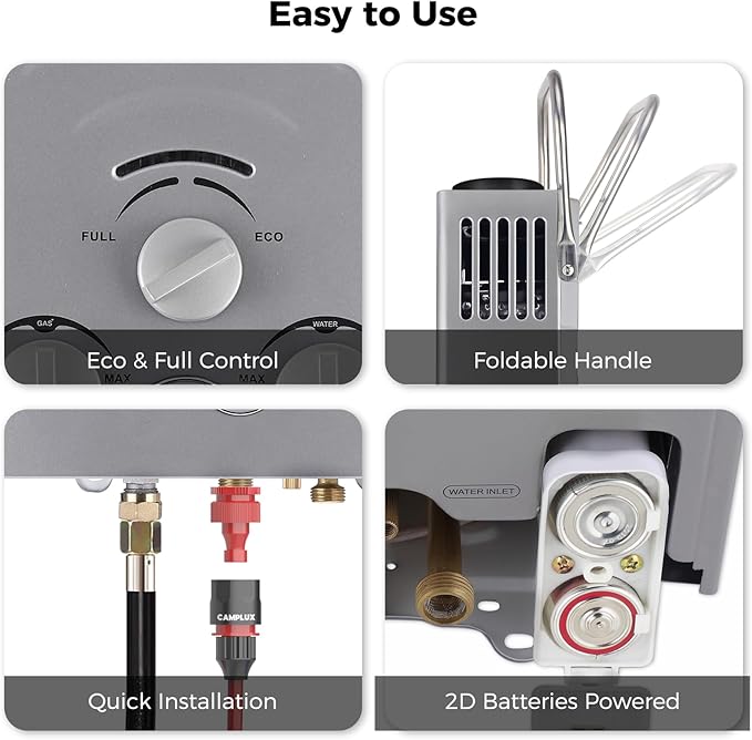 Tankless Water Heater, Camplux 1.58 GPM Propane Portable Water Heater With Pump Kit, Gray, BW158GP60