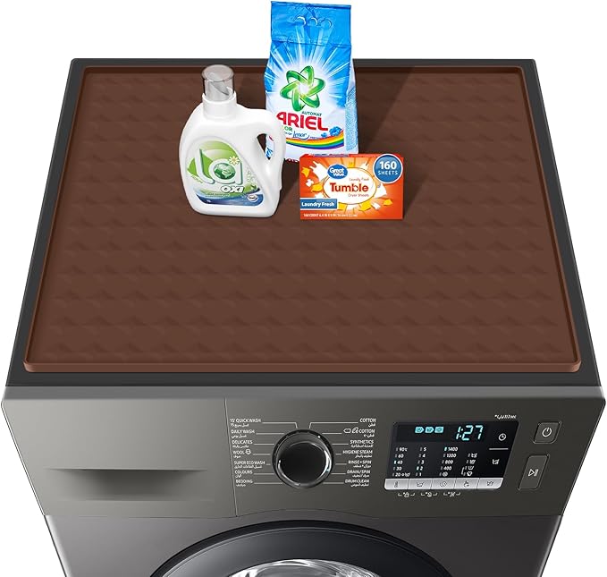 Washer and Dryer Covers for the Top,23.6'' x 19.7'' Silicone Dust Pad for Laudry Machine & Dryer,Non-slip Heavy Duty Waterproof Counter Top Protector Guards for Landry & Kitchen,Brown