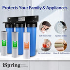 iSpring Whole House Water Filter System, Highly Reduces Sediment, Taste, Odor, and up to 99% Chlorine, 3-Stage w/ 20-Inch Sediment and Carbon Block Filters, Model: WGB32B, 1" Inlet/Outlet