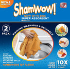 ShamWow Original Super Absorbent Multi-Purpose Cleaning Shammy Chamois Towel Cloth - Holds 10X its Weight in Liquid - Machine Washable - Will Not Scratch (2 Pack, Orange)