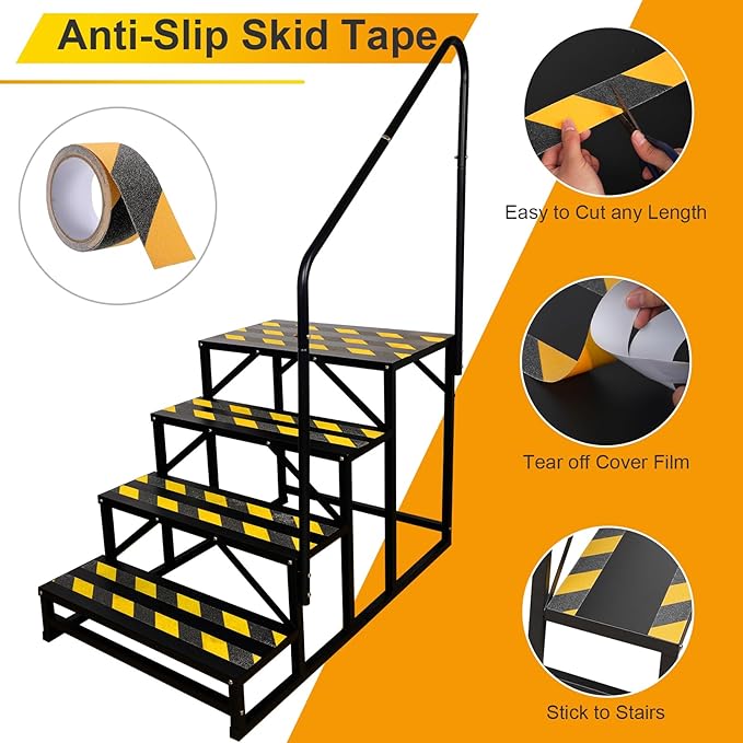 RV Steps with Handrail, 4 Steps Ladder Hot Tub Steps with Handrail, Portable Stairs Steps for 5th Wheel RV, Mobile Home Stairs Outdoor RV Step