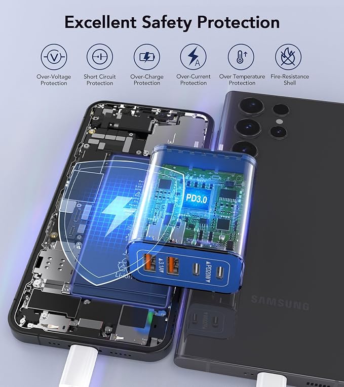 40W USB C Super Fast Charger Cube,2 Pack PD + QC Charging Block Power Adapter 4 Port Wall Mount Plug for iPhone 17 16 15 14 13 12, Motorola, LG, Google Pixel 6a/6 Pro/6/5a/5/4/4A Box Brick (Dark Blue)