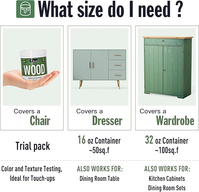DWIL Matte Finish Furniture Paint - 32 Oz Wood Paint for Cabinets, Doors, Tables, and Dressers Refinishing - Water-Based, Non-Toxic & Odorless, Easy to Apply(French Light Green)-With Tools