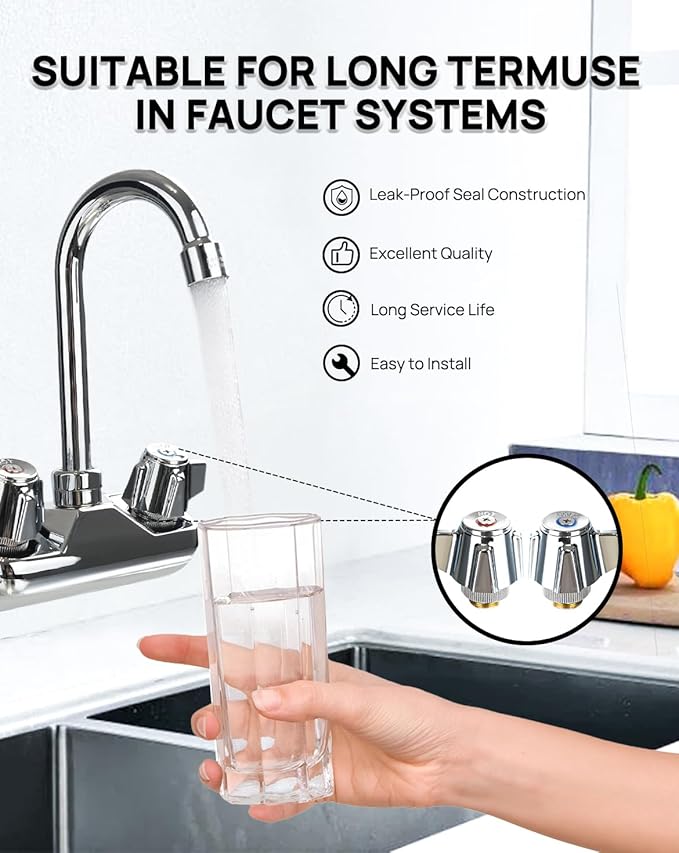 4" Brass Faucet Handle Cartridge Replacement Stem Assembly Faucet Valves Hot and Cold Knob Handle Kit with Stem for Kitchen & Bathroom Knob Handles