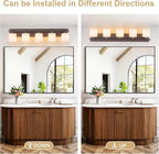 5 Light Modern Bathroom Light Fixtures Over Mirror, Bronze Finish Vanity Lights for Bathroom Wall Sconces with Milky White Glass Shades, E26 Socket (Bulbs Not Included)