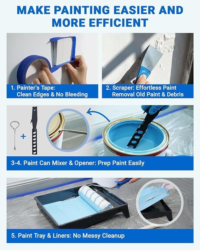 Paint Roller Kit with Extension Pole 2 to 4FT, All-in-One Wall Painting Tools Kit Paint Rollers Cover and Paint Roller Frame, Paint Brushes Set for House Painting - 30 Piece Sets