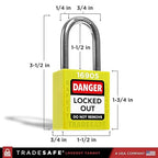 TRADESAFE Lockout Tagout Locks Set - 10 Yellow Loto Locks, Lockout Locks Keyed Different, 2 Keys Per Lock, OSHA Compliant Lock Out Tag Out Padlocks, Safety Padlocks for Electrical Lockout Tag Out Kits