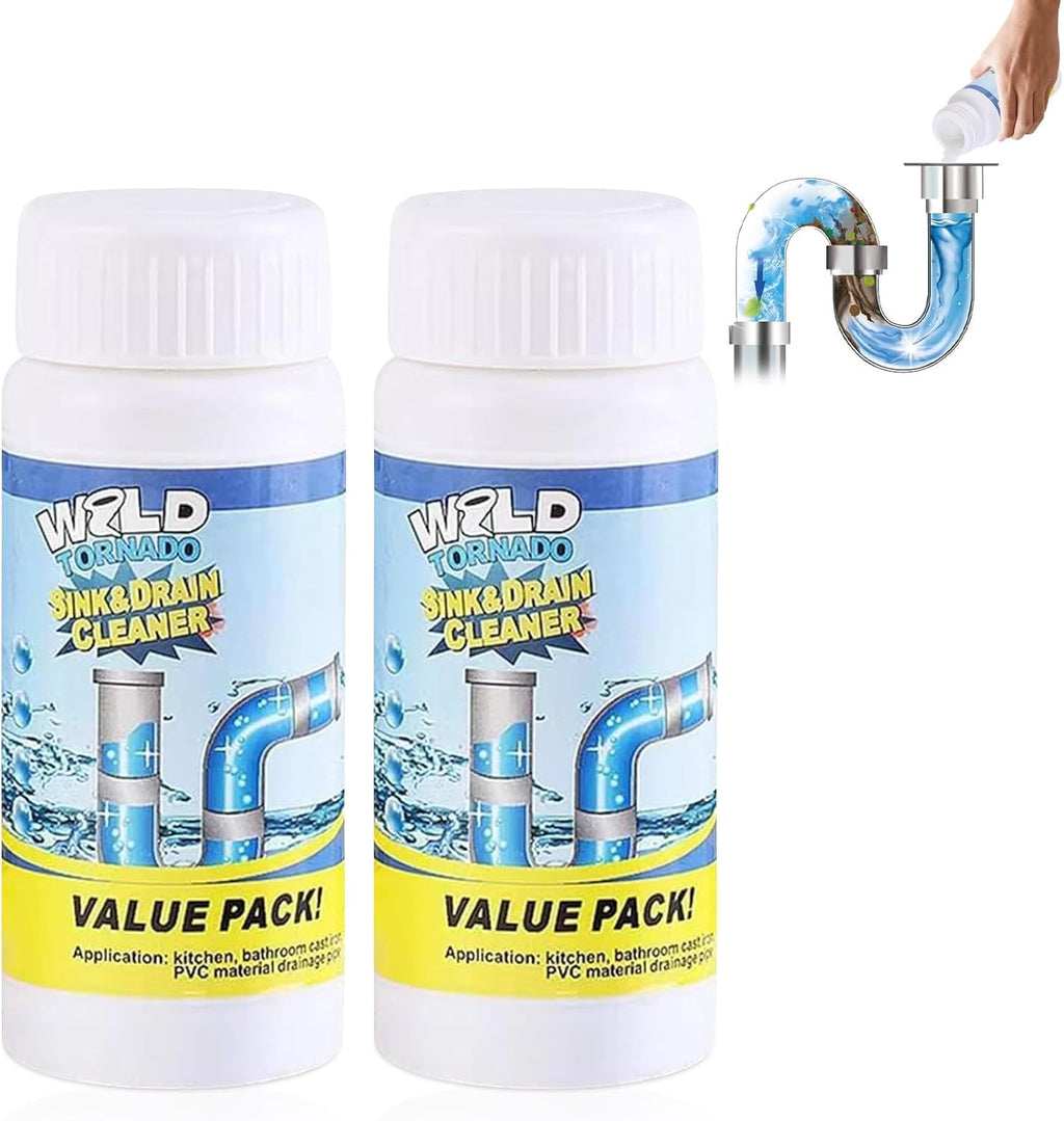 Wild Tornado Pipe Dredge, Powerful Sink and Drain Cleaner, Drain Cleaner Powder, Quick Sink Unblocker for Kitchen Toilet Pipes (2pcs)