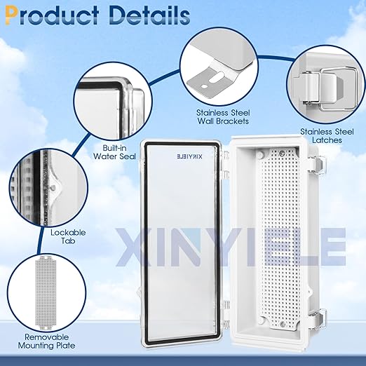 Waterproof Outdoor Project ABS Plastic Junction Box IP67 Weatherproof Dustproof Enclosure with Hinged Cover, Mounting Plate,Wall Brackets for Power Project (Clear,10.2"x4.3"x3.0")