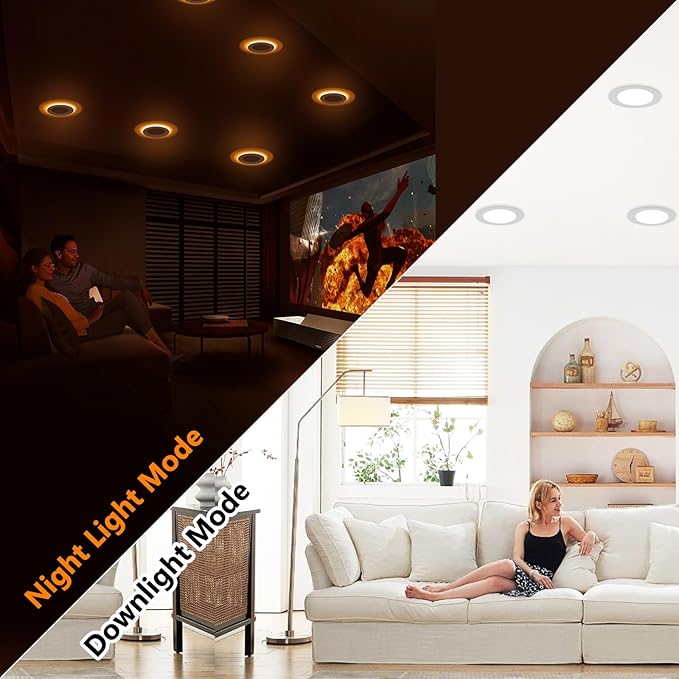 CycevSun 6 Pack LED Recessed Lighting 6 Inch with Night Light, Dimmable 5CCT Canless Ultra Thin Wafer Downlight Soffit with Junction Box, 5 Color Selectable, 12W, ETL & Energy Star