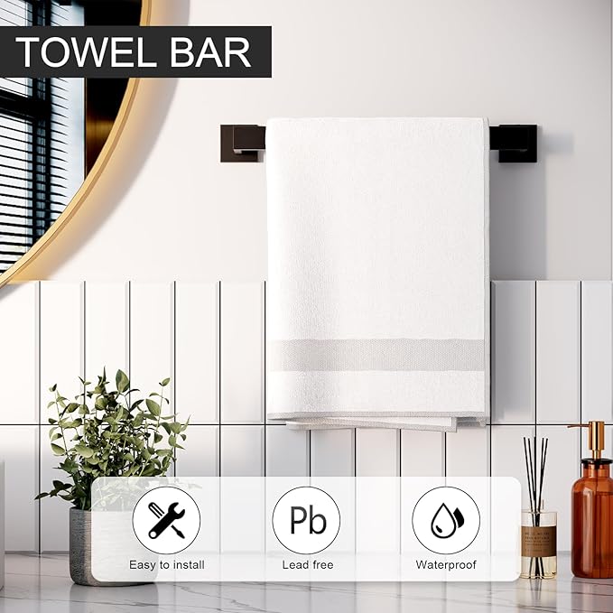 5-Piece Matte Black Bathroom Accessories Set, SUS304 Stainless Steel Wall Mounted 16 Inch Hand Towel Bar, Toilet Paper Holder, Towel Ring, Towel Hooks, Bathroom Hardware Set, Towel Bar Set