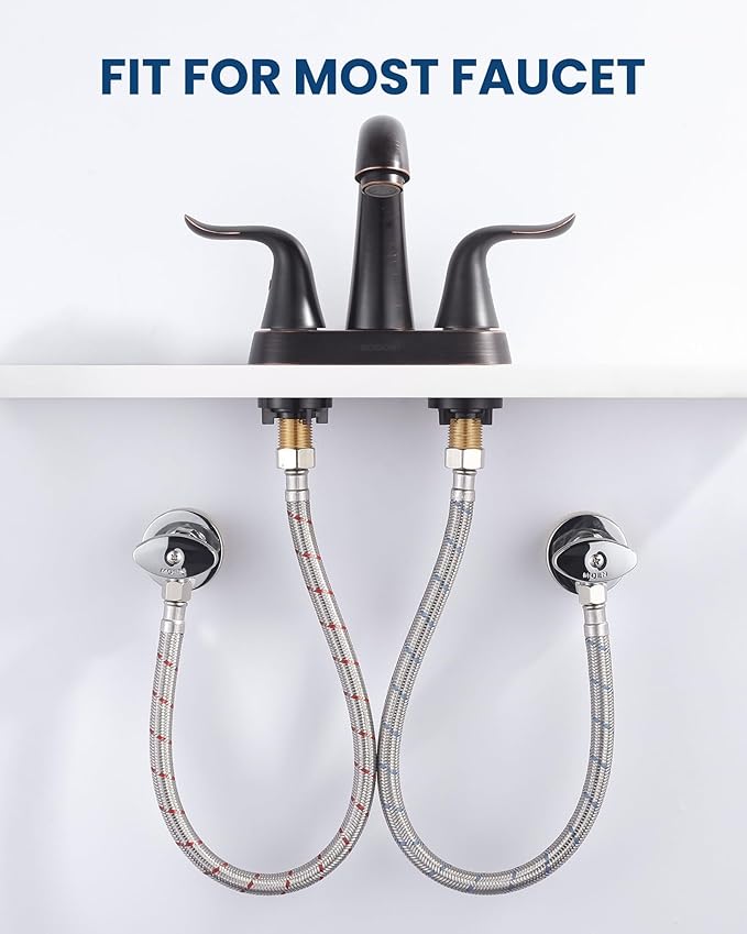 ALEASHA 20'' Length Faucet Supply Line, Stainless Steel Braided cUPC Sink Hose with G1/2" FIP x 3/8" Compression Supply Hose for Sink Faucet Bathroom Kitchen Faucet Connector Water Supply Line 2 PCS