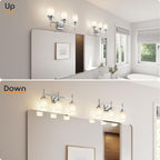 Bathrom Light Fixtures Polished Chrome 3 Vanity Lights with White Frosted Glass Shade, Wall Lamps Over Mirror for Bath Washroom Bedrom T001CH-L3