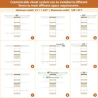 Closet System - 4.75-8FT Closet Organizer System with Wooden Drawers & Cube Storage Organizer, Up To 96" Closet Systems for Nursery & Walk-In Closets with Cuttable Hanging Shelving, Greige Oak