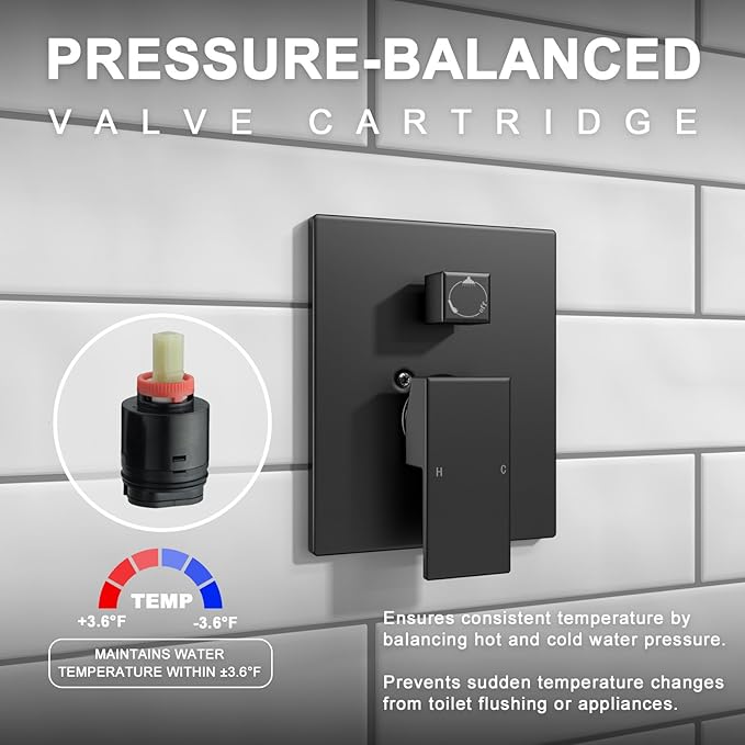 Lava Odoro Modern 2-Setting Square Shower System with Rain Shower Head and Handheld Spray Black, Rainfall Shower Faucet Set Chrome, Shower Valve and Trim Kit, Polished Chrome SF103-MB