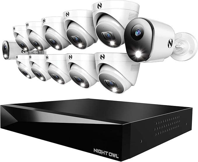 Night Owl 2-Way Audio 20 Channel DVR Video Home Security Camera System with 12 (2 Bullet 10 Dome) Wired 4K HD Indoor/Outdoor Deterrence Cameras and 2TB Hard Drive (2 Bullet/10 Dome - 20 Channel)