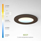 ASD 6 Pack 3 Inch LED Recessed Light 6W, 5 CCT 2700K-5000K CRI90+, IC Rated Ultra Thin Dimmable Ceiling Lights with J Box, Canless Wafer Downlight, Round Slim Panel Lighting, Energy Star ETL, Bronze