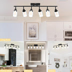 6-Light LED Black Dimmable Track Lighting Kit, 5-Color Temperature Ceiling Spotlight Bathroom Vanity Lighting with Integrated LED Chips & Clear Glass Shade & Frosted Column