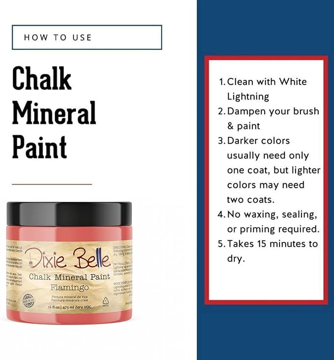 Dixie Belle Paint Company Chalk Finish Furniture Paint - Flamingo (16oz) - Matte Bright Coral Chic Chalk Mineral DIY Furniture Paint
