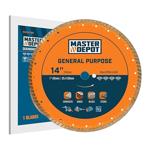 14 Inch Diamond Cutting Blade, Turbo Rim for Angle Grinder Circular Saw Cutter Wheel Dry Wet for Masonry/Concrete/Brick/Stone, 1"-20mm Arbor