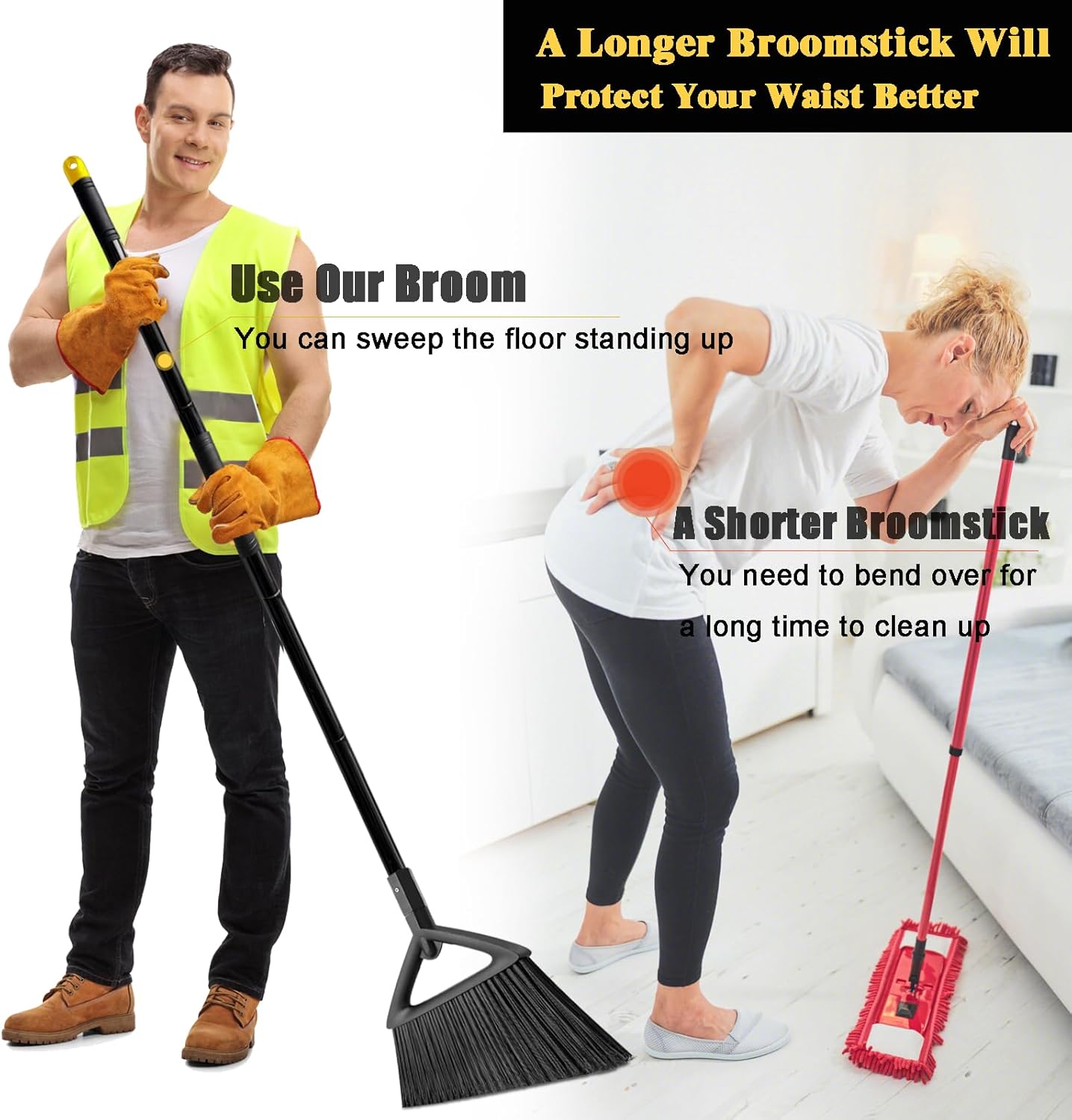 Heavy Duty Commercial Broom,Upgraded Angle Brooms for Sweeping Indoor and Outdoor,Perfect Black Broom of Kitchen,Garage