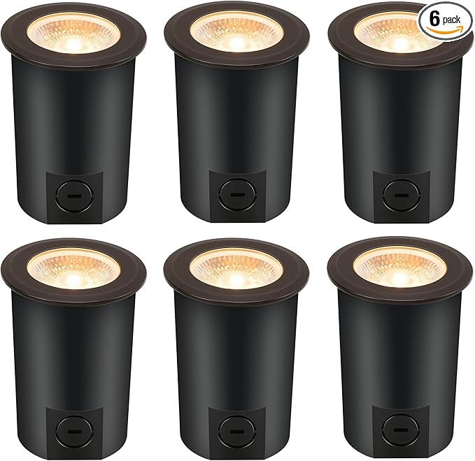 [6 Pack] CLOUDY BAY 9W LED Landscape Well Lights,2700K/3000K/3500K/4000K/5000K Selectable,Low Voltage 12V/24V Ground Lighting,Waterproof Outdoor In Ground Lights for Uplights,Transformer Excluded