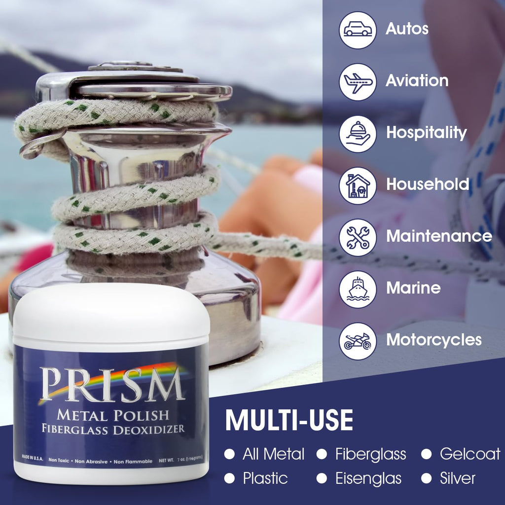 Prism Polish Metal Polish - 7 Ounce: Achieve a Brilliant Shine on Aluminum, Chrome, Stainless Steel, Brass, Silver, Nickel, Gold, Silver and More. Safe for Boat, Car, Motorcycle, Home and Business.