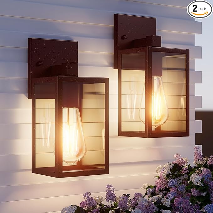 2 Pack Oil Rubbed Bronze Exterior Lighting Fixtures Wall Mount, Outside Front Porch Lights for House, Outdoor Lantern Lamp, Waterproof Wall Sconce Lights, Coach Light for Garage Entryway