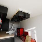 HANDT Overhead Garage Storage Rack, Connectable Heavy Duty Metal Ceiling Rails For Garage Storage Organization Shelving System, Hanging Racks For Tote Containers, Supports Up To 6 Bins, 4 Sets White