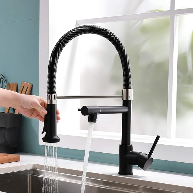Pull Down Kitchen Faucet with Sprayer,Fapully Commercial Black Spring Kitchen Sink Faucet with Brushed Nickel