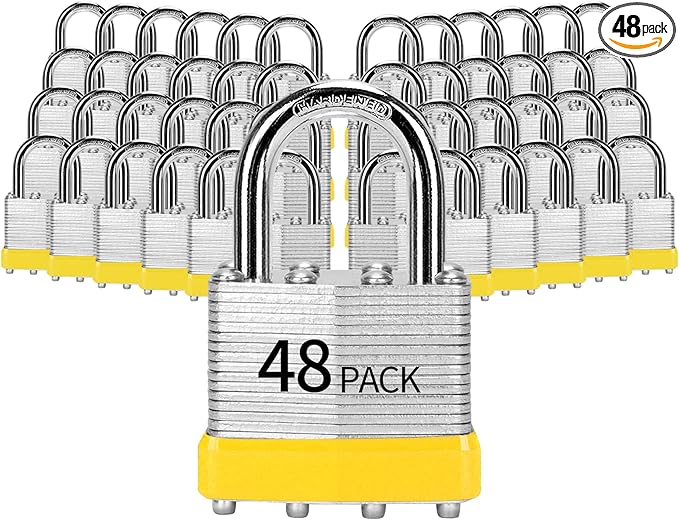 Padlocks Keyed Alike, Pack of 48, Laminated Steel Keyed Lock (1-9/16", 40mm), Padlocks with Same Key, Normal Shackle, for Toolbox, Locker & StorageUnit or More