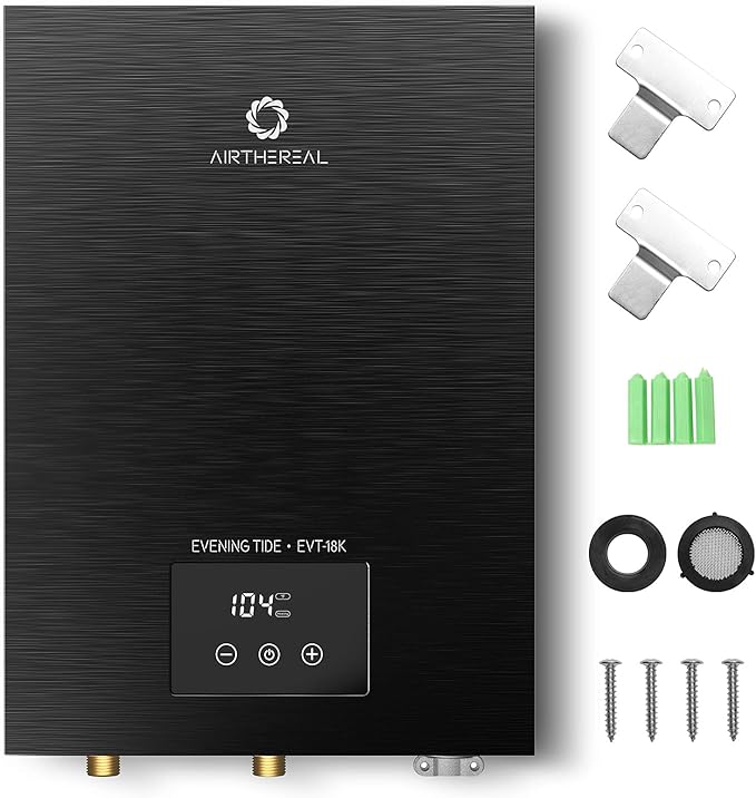 Airthereal Electric Tankless Water Heater 18kW, 240Volts - Endless On-Demand Hot Water - Self Modulates to Save Energy Use - Small Enough to Install Anywhere - for 2 Showers, Evening Tide series