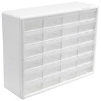 Akro-Mils 24-Drawer Plastic Drawer Storage Cabinet for Garage Organization, Bead Organizer, Building Bricks Storage, Teacher Toolbox, Makeup Organizer, 20" W x 6" D x 16" H, 10124 White