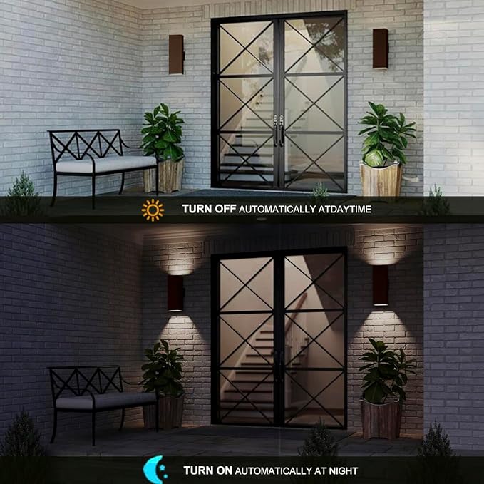 Outdoor Wall Lights with Dusk to Dawn Photocell Sensor, Exterior Light Fixture Wall Mount with A19 LED Bulbs, Up Down Outdoor Sconce Lights for House Porch Front Door 13" Height