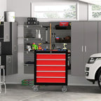 5-Drawer Rolling Tool Chest Toolbox, Rolling Tool Box with Wheels, Tool Chest with Keyed Locking System and Drawer Liners, Tool Box Organizer for Garage, Warehouse, Workshop(BlackRed)