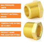 GASHER 20Pcs Brass Reducer Hex Bushing 3/8" NPT Male x 1/4" NPT Female, Brass Threaded Pipe Fitting