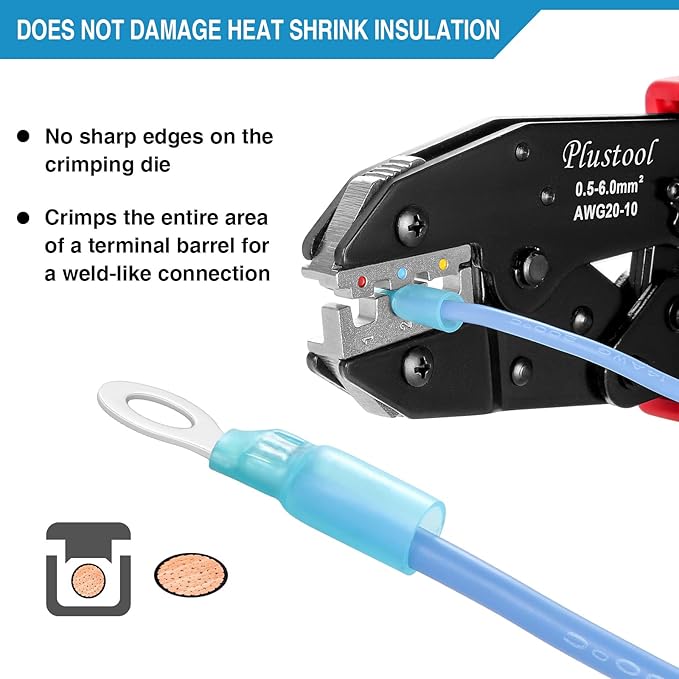 Crimping Tool for Heat Shrink Connectors AWG22-10, Ratcheting Wire Terminal Crimper - Crimping Pliers - Electrical Crimping Tool