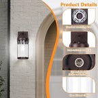2-Pack Outdoor Wall Lights, Waterproof Light Fixtures Wall Mount with Clear Ribbed Glass, Modern Brown Exterior Wall Sconce Front Porch Outside Lights for House, Patio, Garage, Bulbs Not Included