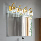 4-Light Crystal Vanity Light, Modern Gold Bathroom Wall Sconce with K9 Crystal Shades, 32.67" Long Over Mirror Lighting for Vanity, Makeup, Hallway, Elegant & Easy Install
