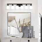 6 Light Bathroom Vanity Light, Modern Matte Black Bathroom Light Fixtures with Square Frosted Glass, Wall Sconces fixtures Over Mirror Restroom,Living Room Hallway E26