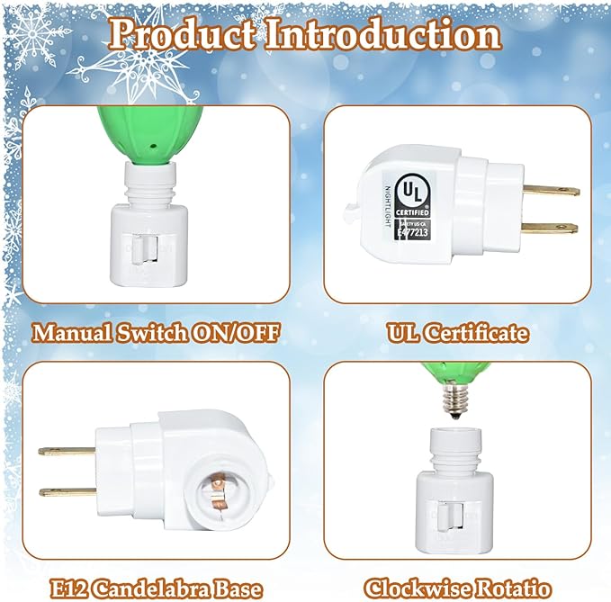 Christmas Bubble Night Lights Plug into Wall, 1 Multicolor Bubble Christmas Night Light + 1 Replacement Bubble Light Bulb, 5w Incandescent Bulb 120v Fits C7/ E12 Candelabra Base Swivel Plug-in Base