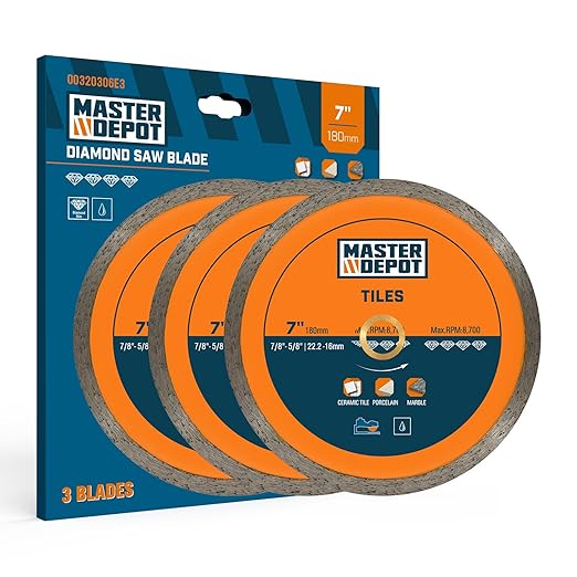 7" Continuous Rim Diamond Blade, Cutting Blade for Ceramic and Granite Tiles, Wet Cutting Blade with 7/8" Arbor Hole (3 Pack)