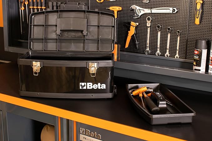 Beta C41H Two-Module Rolling Metal Tool Chest, Detachable Metal Tool Box, Telescopic Handles, Black