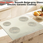 Karinear Electric Cooktop 24 Inch, Beige-gray Glass Electri Cermaic Stove, 4 Burners Electric Stove Top with Timer, Child Safety Lock, High Temperature Alert, 6000W, Drop-in 240V Hardwire(No plug)