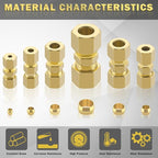 46pcs Brass Compression Tube Pipe Fittings Assortment Kit, Taiidaues 1/8" 3/16" 1/4" 5/16" 3/8" 1/2" OD Compression Union Connector & Compression Sleeves Ferrules