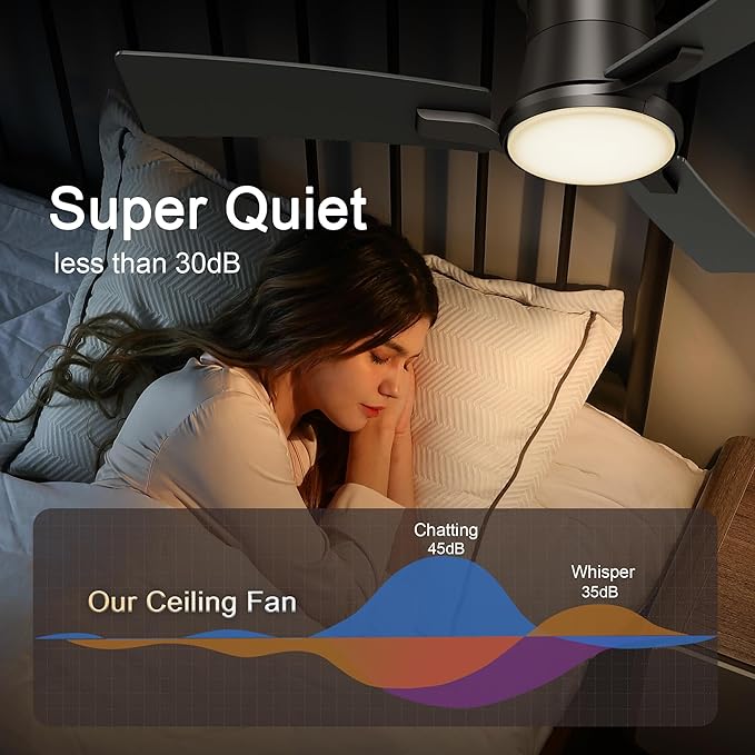 42 Inch Ceiling Fans Black Lights and Remote,White Low Profile Ceiling Fan with Light,Flush Mount,Reversible,6 Speeds,3CCT Dimmable,for Bedroom,Living Room,Indoor Patio