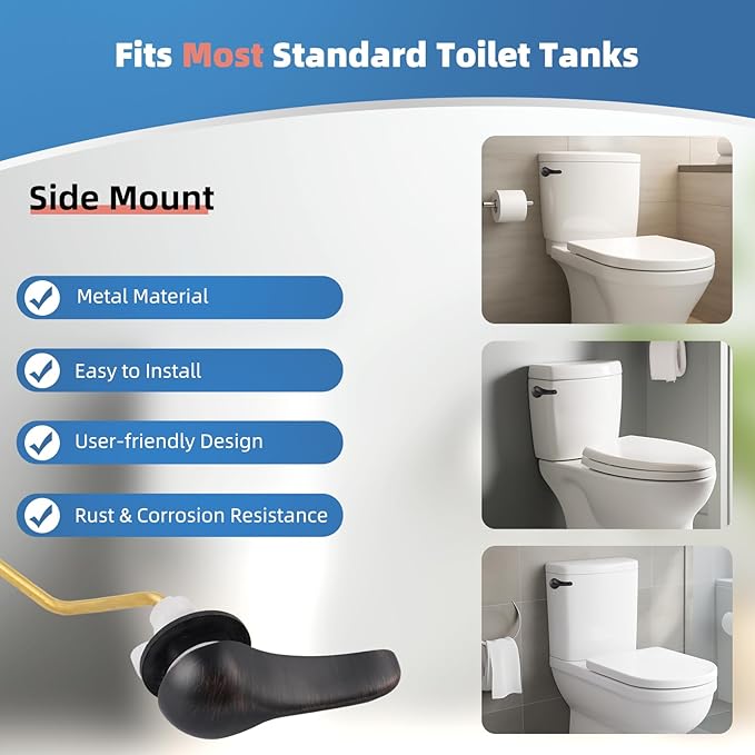 iFealClear Universal Metal Toilet Tank Flush Lever Replacement, Side Mount Toilet Handle Replacement Kit, Solid Brass Toilet Trip Lever Fits Most Toilets, Stainless Steel Chain, Oil Rubbed Bronze